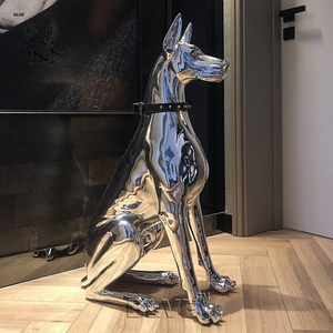 Estatua de <span class=keywords><strong>Doberman</strong></span> de Acero Inoxidable de Tamaño Real, Decoración Moderna y Brillante para el Hogar, Perro Guardián Alemán Famoso - Product Image 1