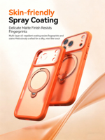 Étui de téléphone avec support de bague pour iPhone 18 Pro Max, rotation à 360°, béquille métallique, absorption des chocs, finition mate givrée, protection intégrale