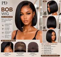 Perruque Bob Courte 13x4 HD Lace Front en Cheveux Humains Pré-Pluckée Sans Colle pour Femmes Noires