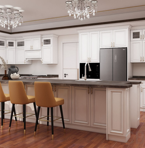 Meubles de cuisine contemporains avec îlot, armoires en bois mat et blanc brillant, plan de travail en quartz, meubles pour la maison - Product Image 5