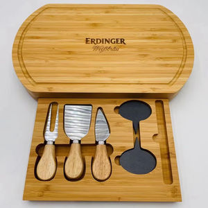 Hadiah natal bambu zaitun Charcuterie kayu papan pemotong keju melayani nampan memotong blok 3 Set pisau 2 papan tulis - Product Image 1