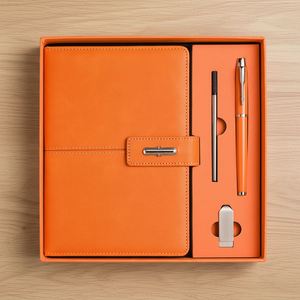 Customized Orange Pu Leather Note Book Corporate Gift Set <b>A5</b> Journal Wholesale Promotional Luxury Business <b>Notebook</b> Set With Pen - Product Image 1