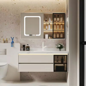 Mueble de Baño Moderno de Lujo en MDF Lacado en Blanco, Gabinete con Espejo Inteligente Tipo Panal, Luz LED, Lavabo Ecológico para Hospital - Product Image 4