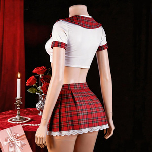 Plus-size <b>Sexy</b> Lace Plaid Pattern Student Uniform Seductive Two-piece Cosplay Lingerie <b>Set</b> European/American Cross-border - Product Image 2