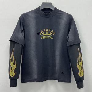 Wholesale 300gsm <b>Shirt</b> Heavyweight Drop Shoulder Screen Print T <b>Shirt</b> Acid Wash Double Layer Long Sleeve T-<b>shirts</b> Pour Hommes - Product Image 1