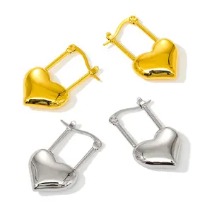 18K Gold Plated Stainless Steel Tarnish Free Jewelry Heart Love Lock Huggie Custom Earring Manufacturer