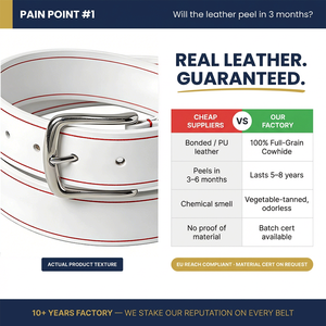 Ceinture <span class=keywords><strong>de</strong></span> baseball en cuir véritable pour homme, surpiqûres blanches et rouges, largeur 3,5 cm, vente en gros pour équipes, OEM/ODM, MOQ 100 pièces - Product Image 4