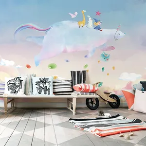 Murale colorato sognante caramelle arcobaleno che copre la parete della camera da letto della ragazza semplice cartone animato camera dei bambini scuola materna rivestimento murale