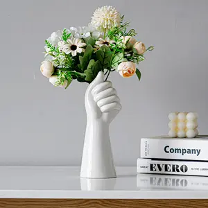 Human Body Shaped Ceramic Home Decor Floral Arrangement Table Decorative Unique Shape Hand Holding Plants Ceramic Hand Bud Vase