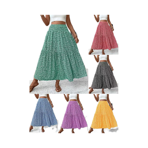 Jupe longue plissée fluide taille haute élastique à imprimé floral vintage style bohème pour <span class=keywords><strong>femme</strong></span> – Collection Automne 2026 - Product Image 1