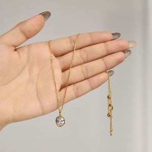 Dylam Dazzling 3ct Oval Shape 5A Cubic Zirconia Solitaire Pendant Necklace with Rhodium 18K Gold Plated S925 Silver Link Chain - Product Image 3