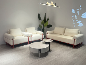 Sofá Tapizado de 2 Plazas, Compresible, con Tela <span class=keywords><strong>Blanca</strong></span> y Estructura Metálica Roja, Almohadas Cómodas para Espacios de Vida Minimalistas en Villas/Parques - Product Image 5