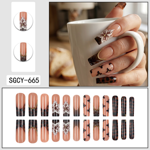 <span class=keywords><strong>Faux</strong></span> Ongles Carrés Longs Papillon Léopard Vintage 2026 – Vente en Gros Usine 24 Pièces en ABS Brillant pour Femmes – Embouts d'Ongles pour Nail Art - Product Image 4