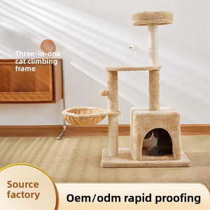 برج قطط حديث صديق للبيئة من القماش الفاخر بأربعة مستويات مع أعمدة خشبية للخدش وسرير وأثاث للقطط بالجملة - Product Image 2