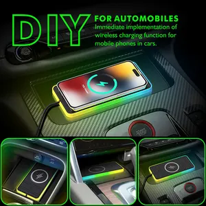 Station de chargeur sans fil de voiture Portable 15W RGB bricolage coloré pour Automobiles pour Airpods accessoires de voiture 2024 produit tendance