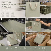 Sac de shopping en papier vert sauge de luxe écologique personnalisé avec poignée en ruban satiné, logo en feuille d'or, fermeture magnétique, matériaux recyclés