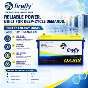 ซื้อแบตเตอรี่ Firefly Oasis G31M 12V 105Ah คาร์บอนโฟม ดีฟไซเคิล สำหรับประสิทธิภาพที่เหนือกว่าและความน่าเชื่อถือสูงสุด - Product Image 1