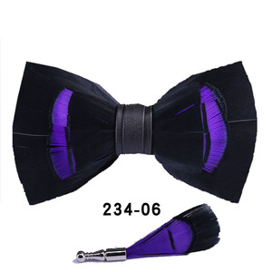 Papillon da <span class=keywords><strong>uomo</strong></span> fatto a mano in piuma naturale e pelle PU, pre-annodato, <span class=keywords><strong>con</strong></span> spilla coordinata, set <span class=keywords><strong>di</strong></span> accessori per abito formale da matrimonio - Product Image 6
