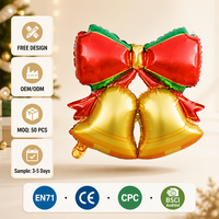 Décoration suspendue de Noël en forme de nœud papillon métallique brillant de 22 pouces avec clochette, pour cheminée, porte, couronne, fête de Noël, ballon gonflable