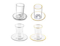 Ensemble de tasses et soucoupes en verre transparent personnalisables en gros, également disponibles en or ou en argent, pouvant servir de tasses à eau, à thé, à vin, à café, etc.