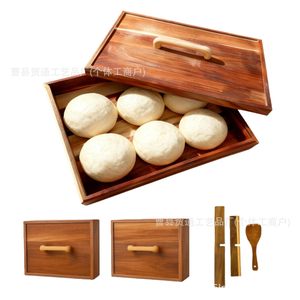 Caja de fermentación de masa de madera con tapa, 5 kg, para almacenamiento de pan, pizza, tostadas, herramienta de cocina - Product Image 1