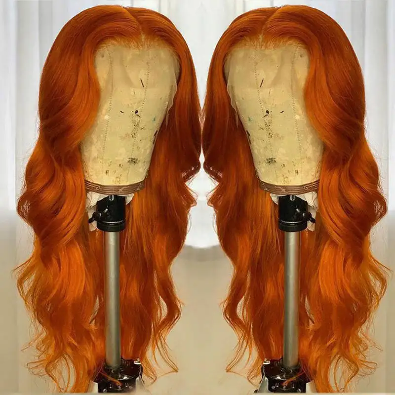 High Density Chemical Free Long Body Wave Hair 99j Burgundy Orange Ginger Colored Wig 13X4Transparent Lace Front Wig For Woman