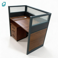 Escritorio de Oficina Moderno con Cubículo y Pantalla de Privacidad, Escritorio de Computadora de Madera con Archivador de 3 Cajones