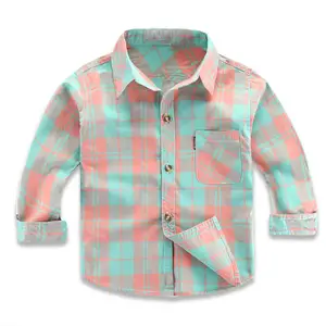 New Fashion Design Long Sleeve Multi-Color Trend Casual Plaid Flannel Shirt Children'S Pure Cotton Plaid Shirt Boys Long Sleeve