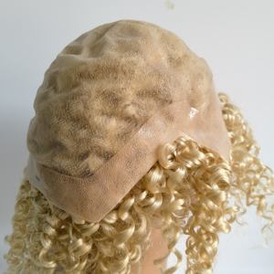Peluca femenina rizada Rubia de cabello humano virgen natural de piel de PU transparente de encaje suizo completo - Product Image 6