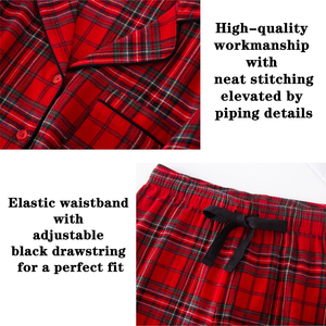 Conjunto de <span class=keywords><strong>Pijamas</strong></span> Navideños para <span class=keywords><strong>Pareja</strong></span>, 100% Algodón, Tela a Cuadros Roja Teñida con Hilo, Franela Cepillada, Ropa de Dormir para las Fiestas, Regalo - Product Image 3