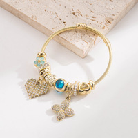 Bracelet perlé en alliage électroplaqué style Pan avec pendentif cœur trèfle à quatre feuilles pour femme - Bijoux Z1185-A