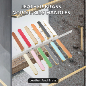 Leder+Messing Möbelgriffe Nordischer Stil Kleiderschrank Kommode Knöpfe Schrank Schubladengriffe Rosa Runde Ziehgriffe Kinderzimmer Knopf - Product Image 2