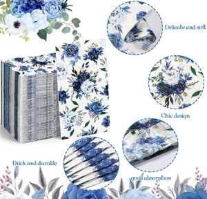 Lot de 16 serviettes florales <span class=keywords><strong>bleu</strong></span> <span class=keywords><strong>marine</strong></span> essuie-mains jetables serviettes en <span class=keywords><strong>papier</strong></span> pour invités <span class=keywords><strong>papier</strong></span> décoratif à - Product Image 3