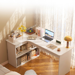 예약 주문 맞춤형 크림색 코너 컴퓨터 책상 및 책장 침실 코너 화장대 테이블 모던 통합 학습 책상 - Product Image 3