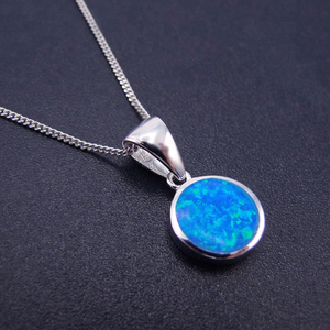 Ensemble de bijoux en argent sterling 925 pour femmes, pendentif rond en opale de feu bleue plaqué rhodium, vente en gros, pour cadeau - Product Image 2