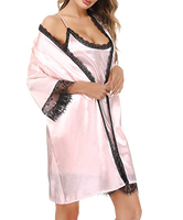 Robes sexy en satin Ensemble 2 pièces Vêtements de nuit Lingerie pour femmes Pyjama pour fête de mariée