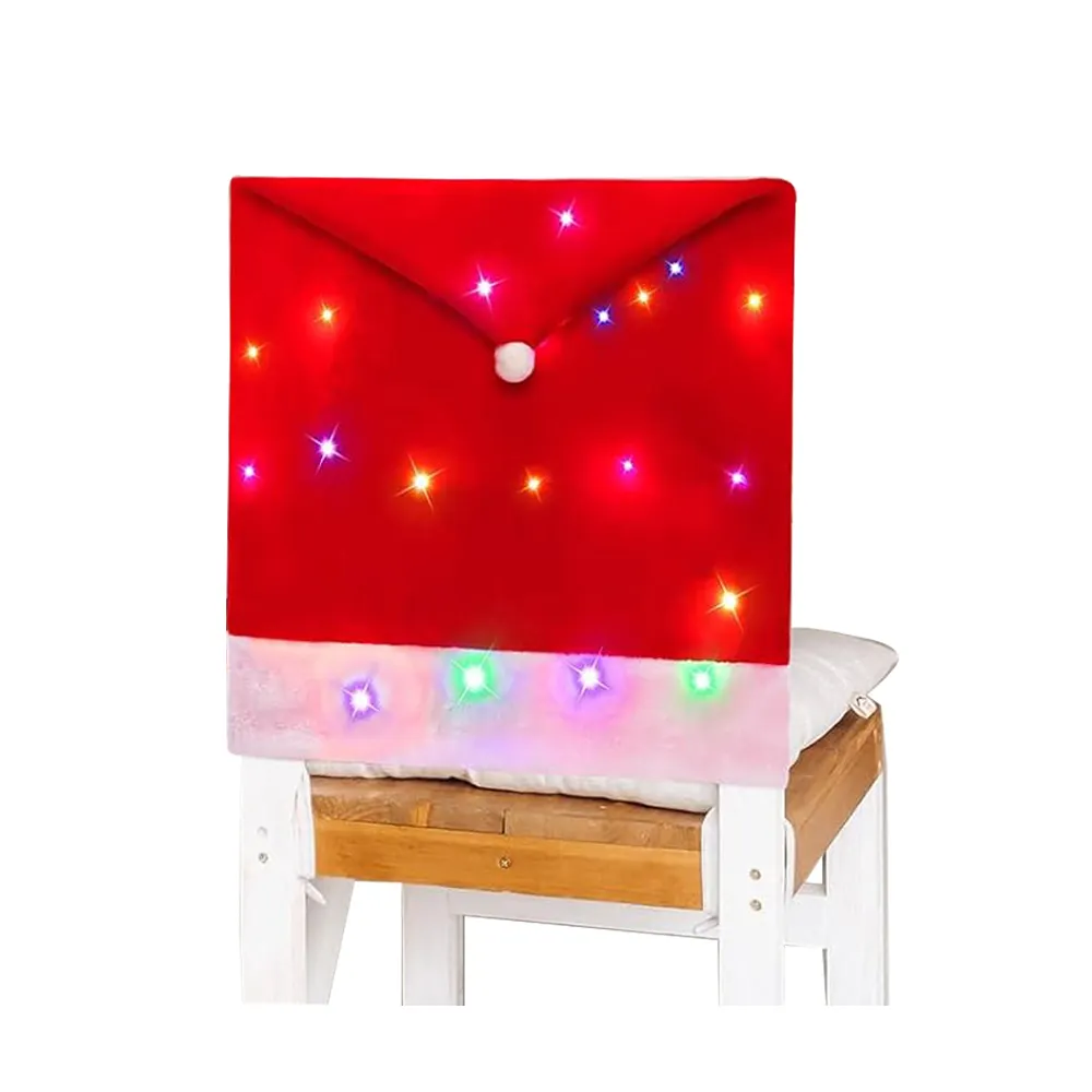 2024 farbe LED-Lichter Weihnachtsstuhlschalen leuchten rot Santa Hut Rückenstuhlschalen für Weihnachten Abendessen Feiertag Party-Dekoration