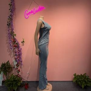 महिलाओं के शरीर के सूट खिंचाव स्ट्रैपलेस स्लिम रोमर स्ट्रीटवियर डेनिम बॉडीकॉन जंपसूट फ्लड पैंट जींस - Product Image 5