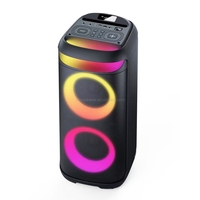 Enceinte portable CSN-1200 avec double woofer et lumières LED dynamiques, spectacle lumineux dégradé bleu-violet, appairage TWS, USB/AUX