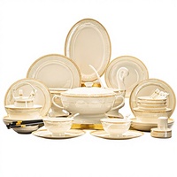 Service de table personnalisé de luxe en céramique européenne, vaisselle moderne en grès avec bordure dorée