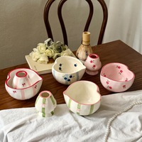 Offre Spéciale – Ensemble de Matcha Coréen Créatif Peint à la Main, Bol en Céramique en Forme de Cœur avec Fouet à Thé et Support, Outils à Matcha