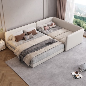 Lit superposé modulaire moderne pour bébé et enfant avec revêtement en cuir, garde-corps rembourré doux et extension tatami élargie - Product Image 3