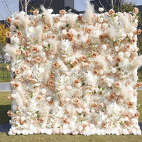 Vente en gros de fleurs artificielles pour mariage, panneau mural enroulable de fleurs, toile de fond murale de 8 pieds x 8 pieds, mur de roses pour décoration