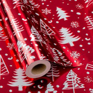 MAYPLUSS Christmas <b>Wrapping</b> <b>Paper</b> Roll 17 Inch X 33 Feet Metallic Red Tree Snowflake Foil Gift Craft Packaging - Product Image 1