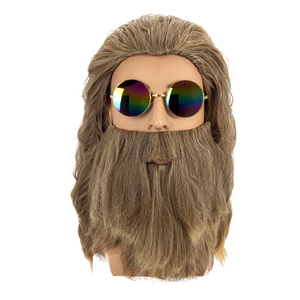 Conjunto de Peluca de Pelo Largo y Barba Estilo <span class=keywords><strong>Hippie</strong></span>, Peluca Retro para <span class=keywords><strong>Disfraz</strong></span> de Halloween, Cosplay - Product Image 1