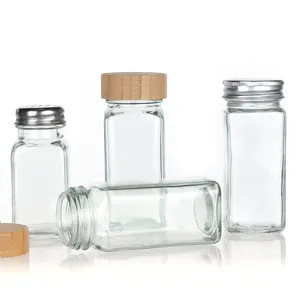 顶级质量4盎司6盎司8盎司密封金属24个透明玻璃罐透明方形香料罐