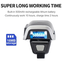 Escáner lector de código Qr 2D portátil Xincode Mini CMOS diente azul anillo de dedo portátil escáner de código de barras pequeño inalámbrico