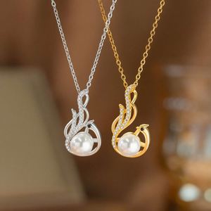 Stainless Steel <b>Chain</b> Necklace Fine Jewelry Pearl Phoenix Tail Pendant Necklace for Women Full-Diamond Tassel Clavicle <b>Chain</b> - Product Image 5