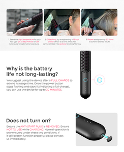 แปรงยืดผมตรงแบบไร้สายหวีพลาสม่าแบบพกพาใช้เทคโนโลยีสำหรับการเดินทางในบ้านจอแสดงผลอุณหภูมิแบบไร้สาย - Product Image 5