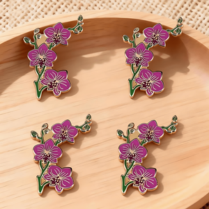 2/4 Stück Rosa Orchideen-Emaille-Brosche, schöne und elegante florale Brosche aus Zinklegierung, Anstecknadel, Taillenbündchen-Accessoire für Kleidung - Product Image 3